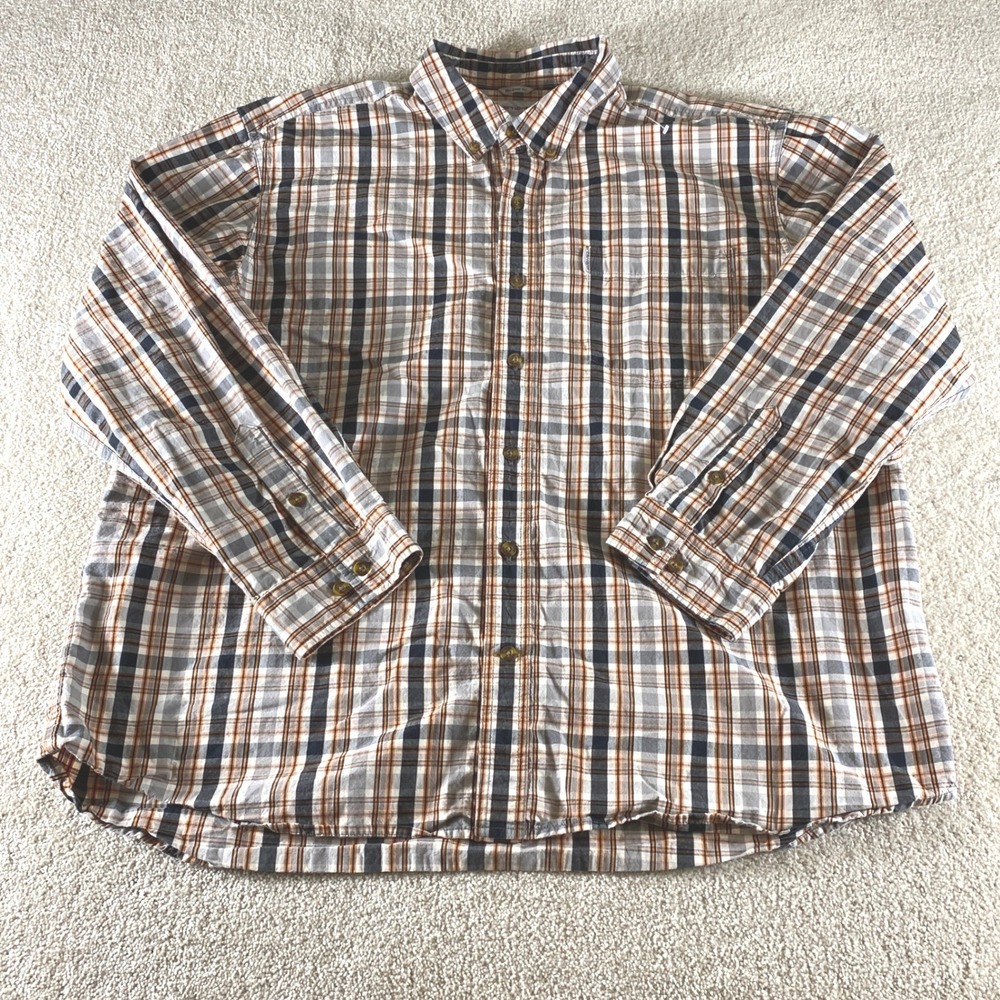 Carhartt Button Down Shirt Mens 2XL Orange Plaid Relaxed Fit Long Sleeve